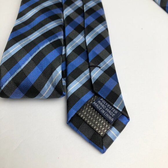 Croft & Barrow Blue Black Hand Made White 100% Polyester Men’s Neck Tie - Picture 5 of 6